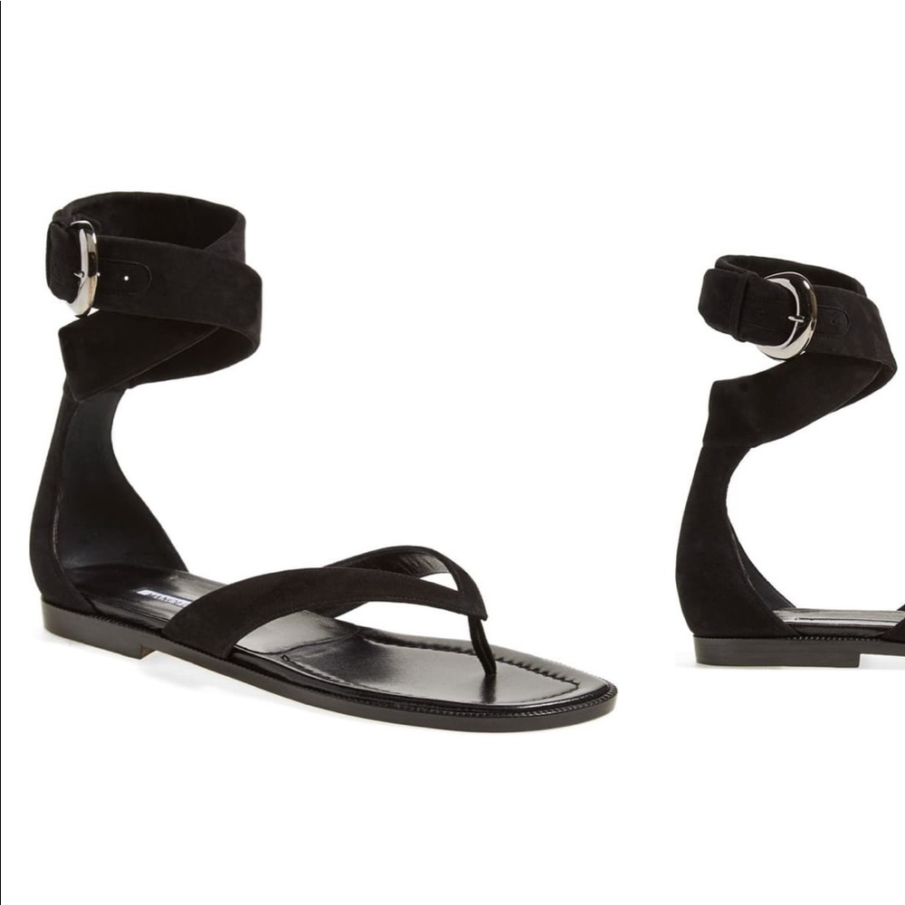 NWOT Manolo Blahnik Zolia Ankle Wrap Flat Sandal